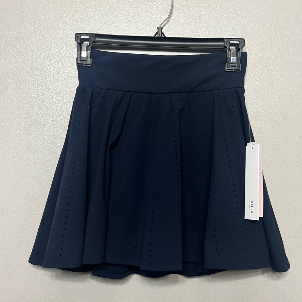 AQUA Athletic Navy Blue Laser Cut Perforated Tennis Skort Skirt XS NEW